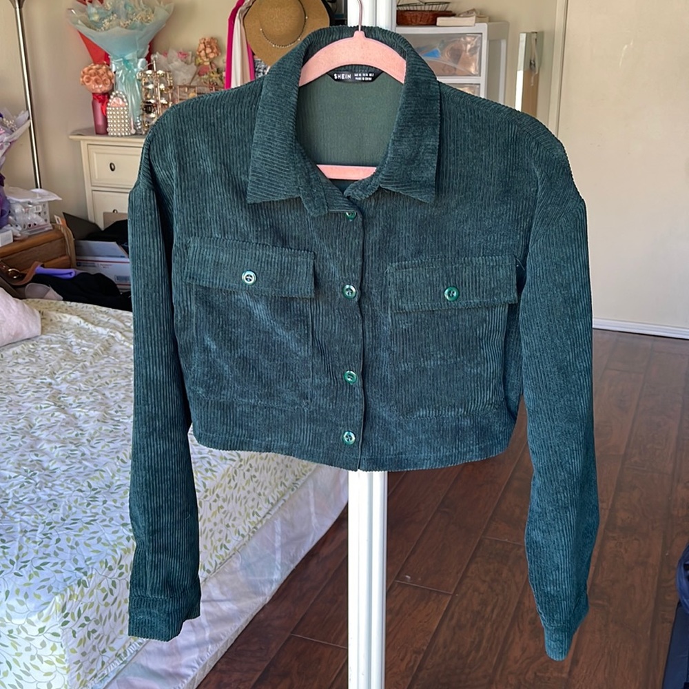 Emerald Green Corduroy Cropped Shacket